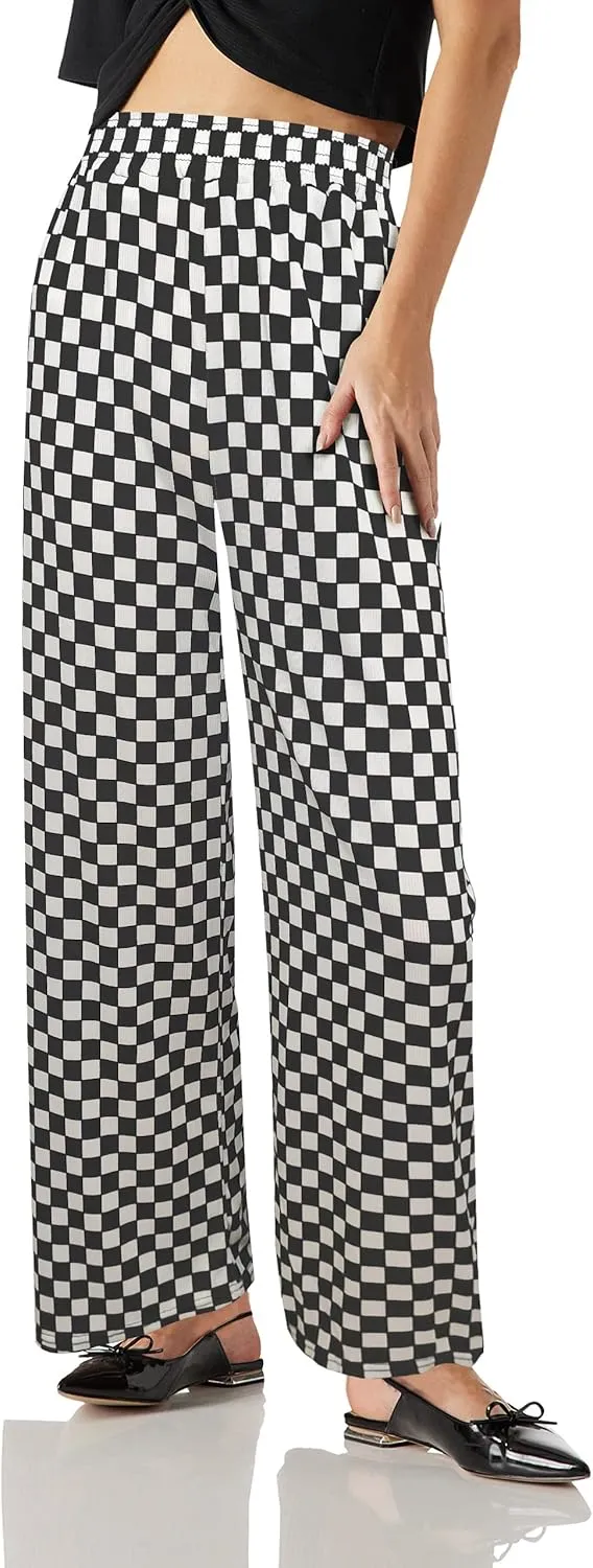 Womens Palazzo Comfy Long Pants High Elastic Waist Wide Leg Lightweigh Trousers Stretchy Flowy Pants for Women