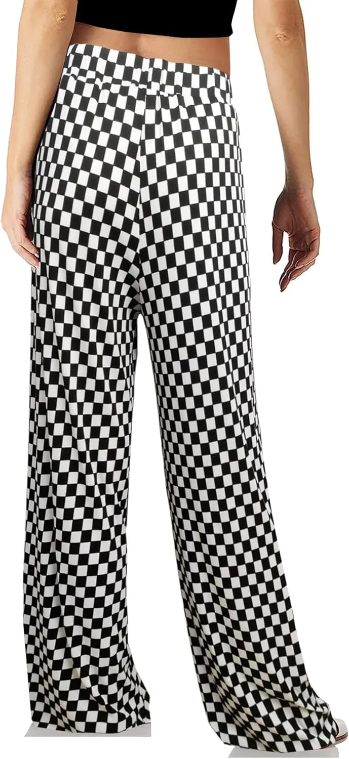 Womens Palazzo Comfy Long Pants High Elastic Waist Wide Leg Lightweigh Trousers Stretchy Flowy Pants for Women