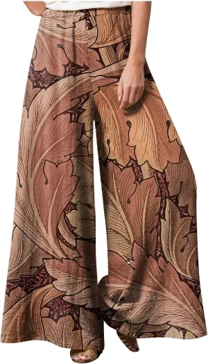 Women's Palazzo Pants Wide Leg High Waisted Lounge Casual Beach Boho Pants Elastic Drawstring Wide Leg Flowy Pants