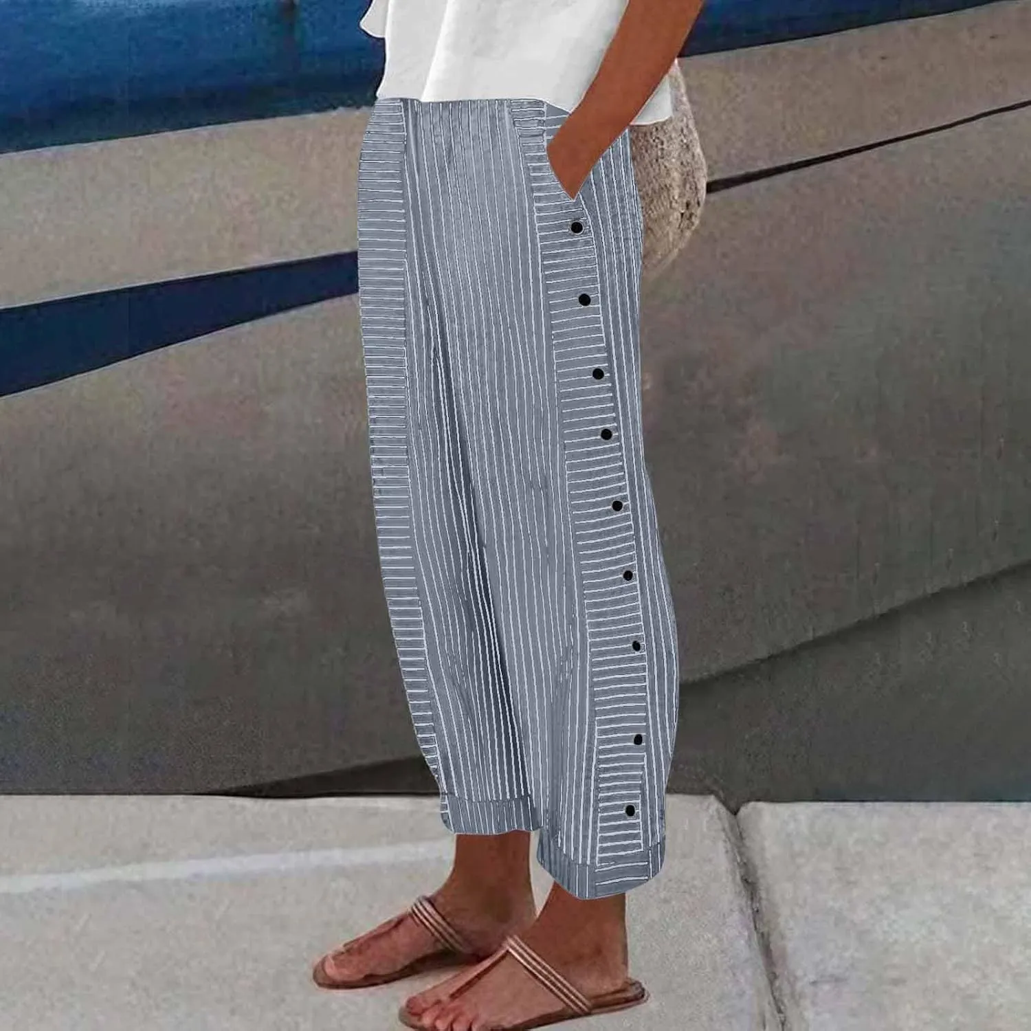 Womens Pants, Casual Pants Straight Leg Loose Peasant Linen Cotton Women Side