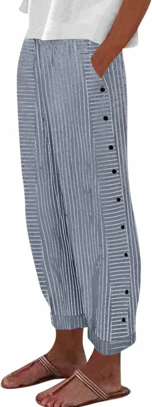 Womens Pants, Casual Pants Straight Leg Loose Peasant Linen Cotton Women Side