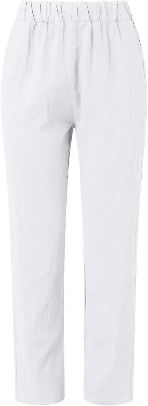 Womens Pants, Linen Print Straight Leg Peasant Pants Casual Cotton High Waist