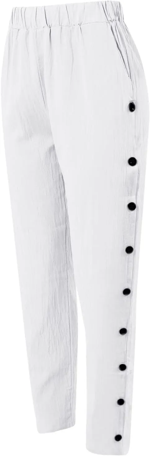 Womens Pants, Linen Print Straight Leg Peasant Pants Casual Cotton High Waist