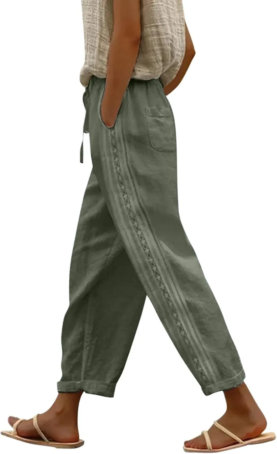 Women's Pants, Peasant Pants Straight Leg Linen Casual Lounge Cotton Loose Women
