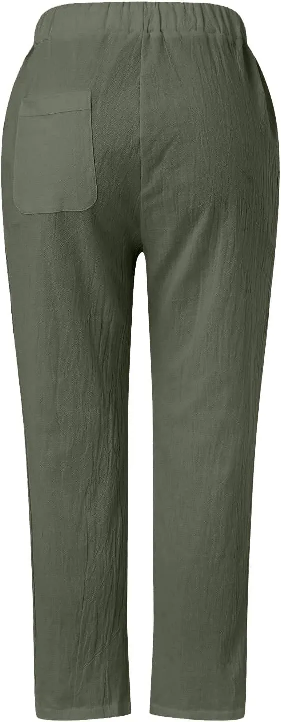 Women's Pants, Peasant Pants Straight Leg Linen Casual Lounge Cotton Loose Women
