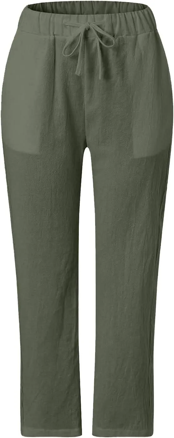 Women's Pants, Peasant Pants Straight Leg Linen Casual Lounge Cotton Loose Women