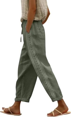 Women's Pants, Peasant Pants Straight Leg Linen Casual Lounge Cotton Loose Women
