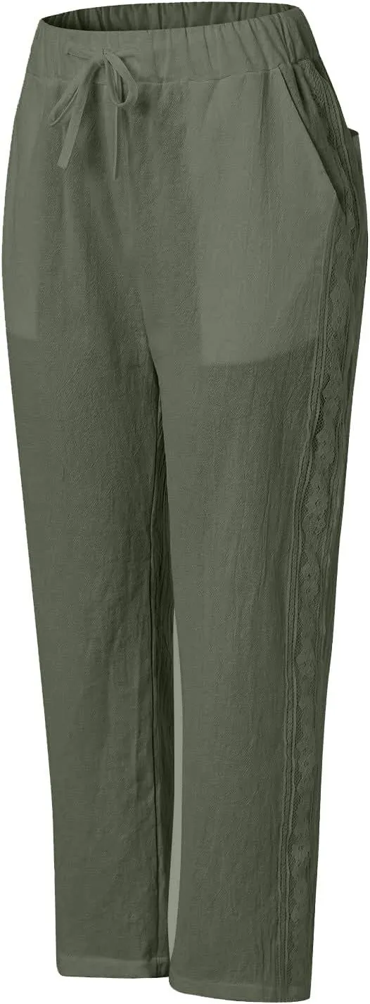 Women's Pants, Peasant Pants Straight Leg Linen Casual Lounge Cotton Loose Women