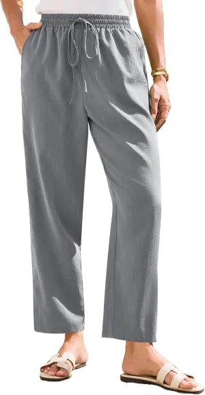 Womens Pants, Straight Leg Casual Pants Linen Everyday Peasant Solid Color Wide
