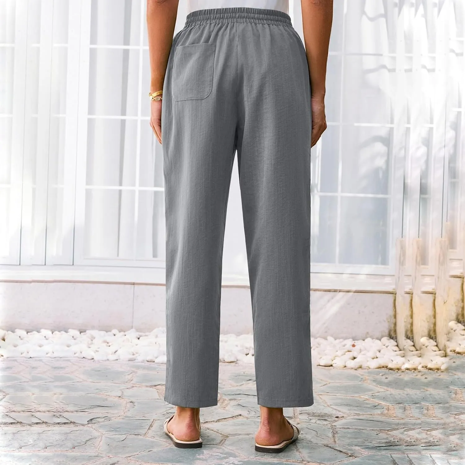 Womens Pants, Straight Leg Casual Pants Linen Everyday Peasant Solid Color Wide