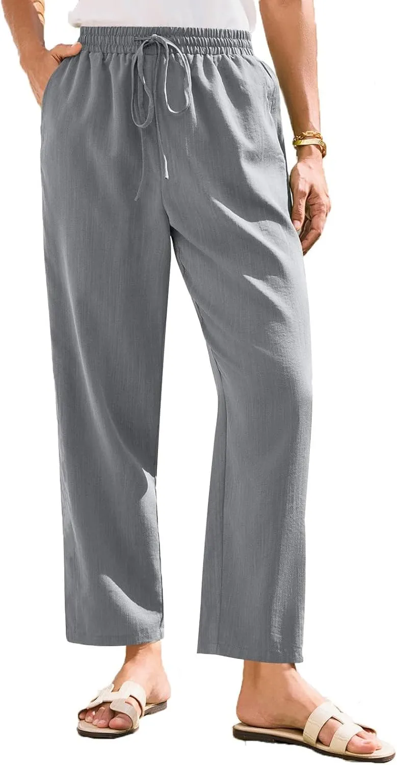 Womens Pants, Straight Leg Casual Pants Linen Everyday Peasant Solid Color Wide