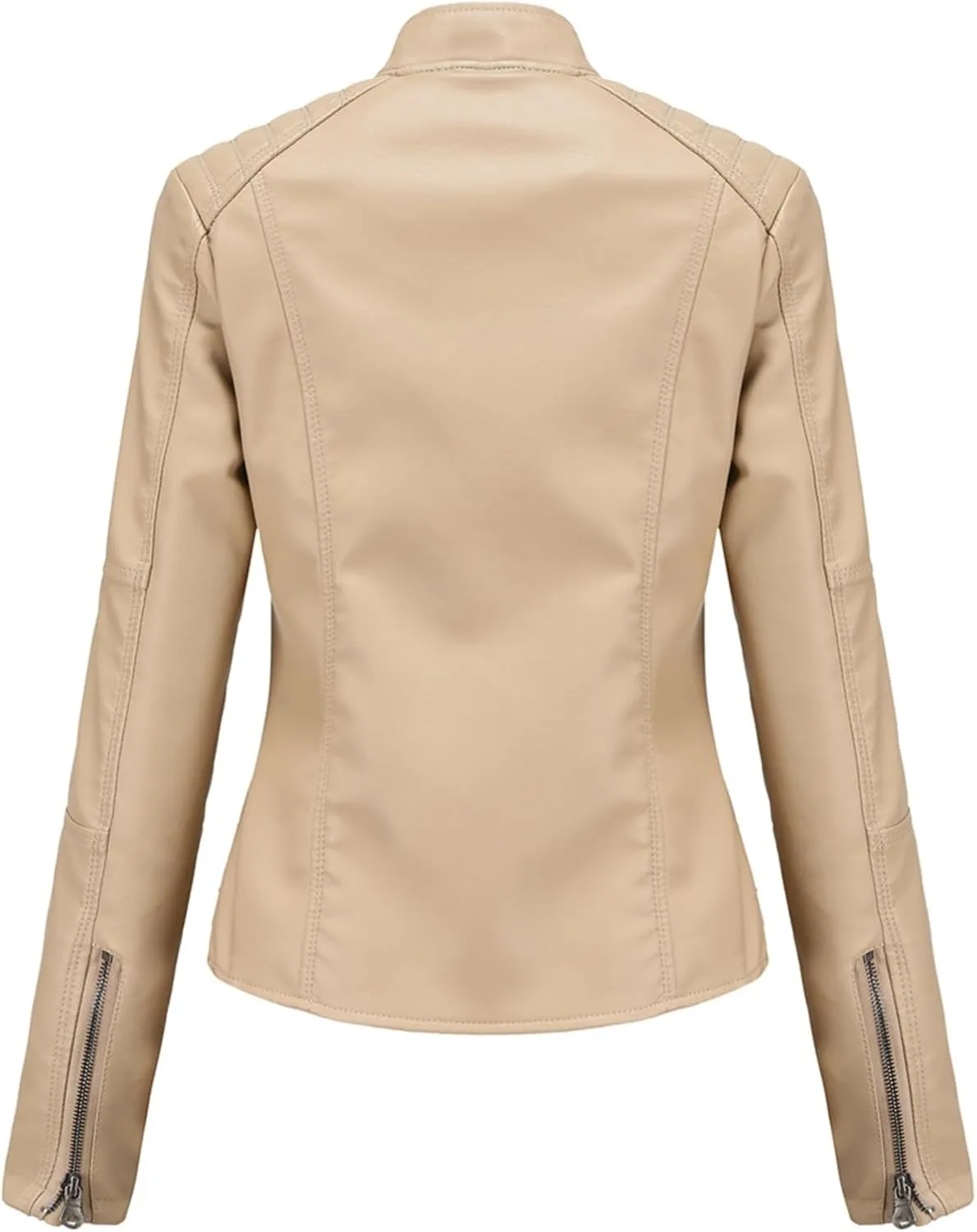 Women's Petite Casual Faux Leather Cropped Jacket Zip up Long Sleeve Moto Biker Coat, Faux Leather Jacket