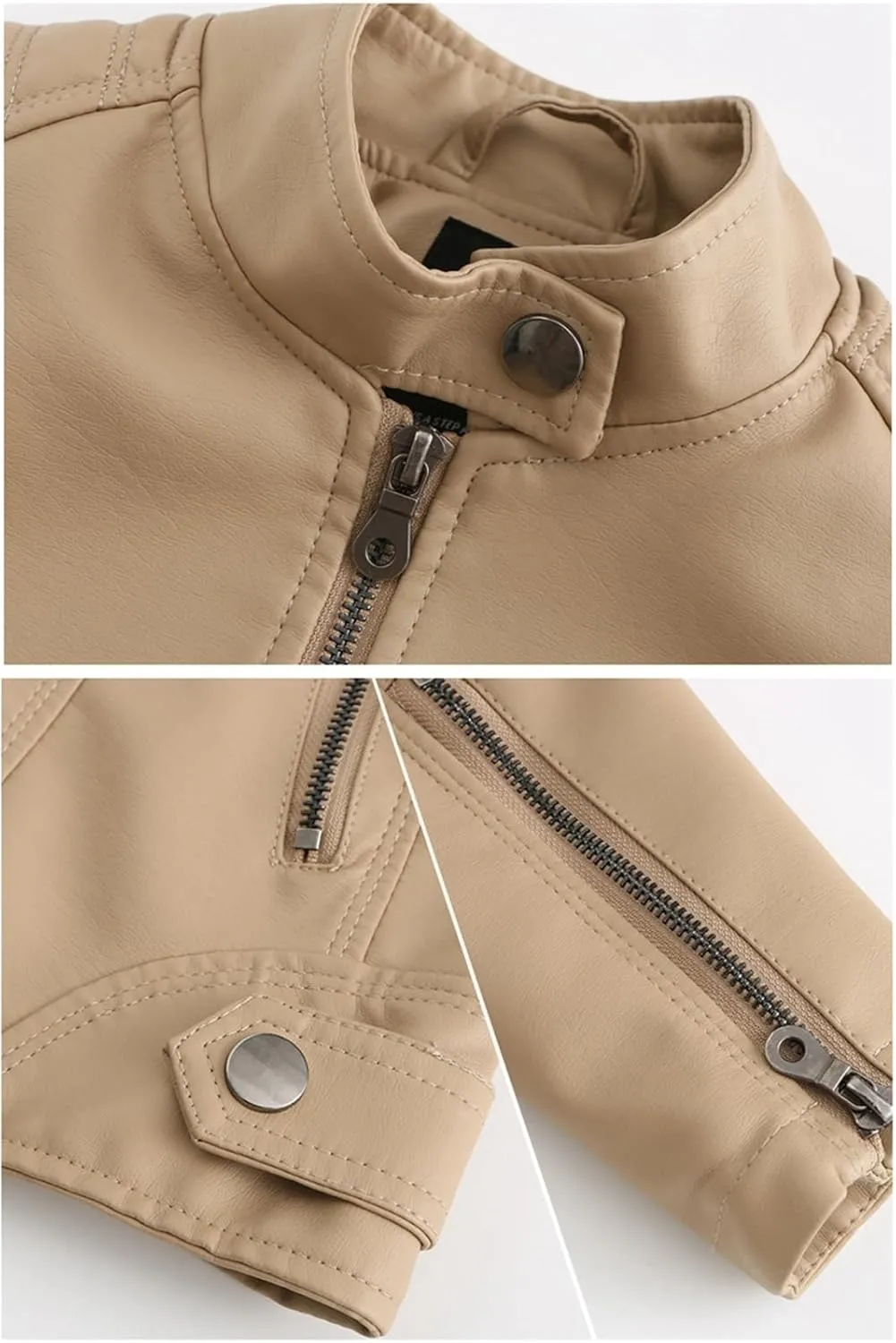Women's Petite Casual Faux Leather Cropped Jacket Zip up Long Sleeve Moto Biker Coat, Faux Leather Jacket