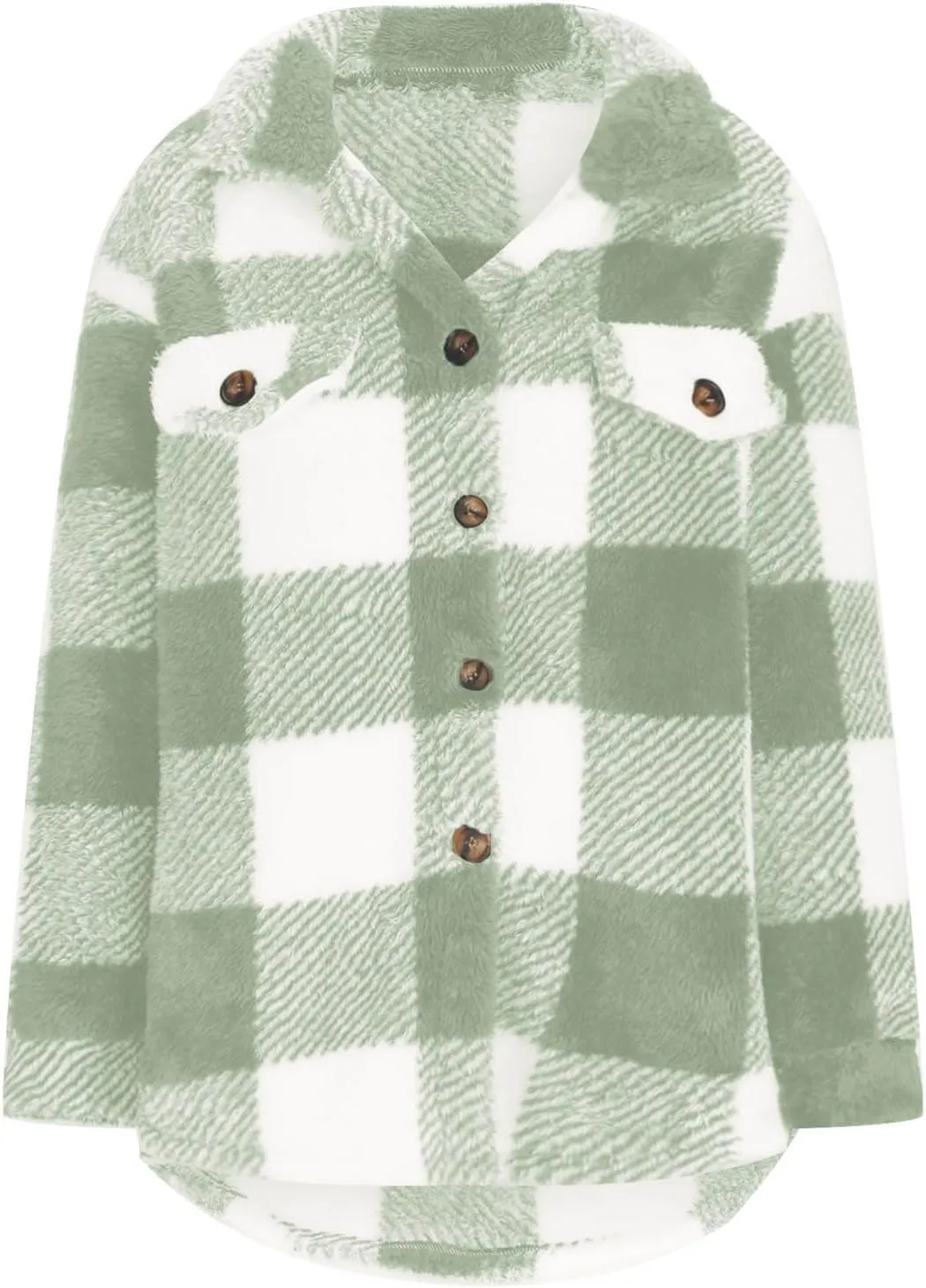 Womens Plaid Fleece Shacket Jacket Oversized Trendy Plaid Flannel Jacket Button Down Fall Winter Warm Hoodie Coat Cardigan