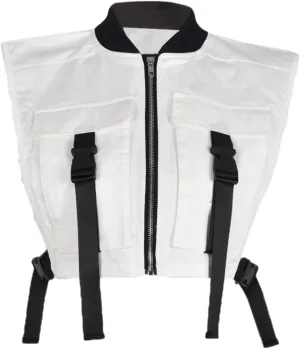 Women's Sexy Crop Cargo Vest Sleeveless Buckle Zip Up Vest Jacket Tops Steampunk Streetwear with Pockets