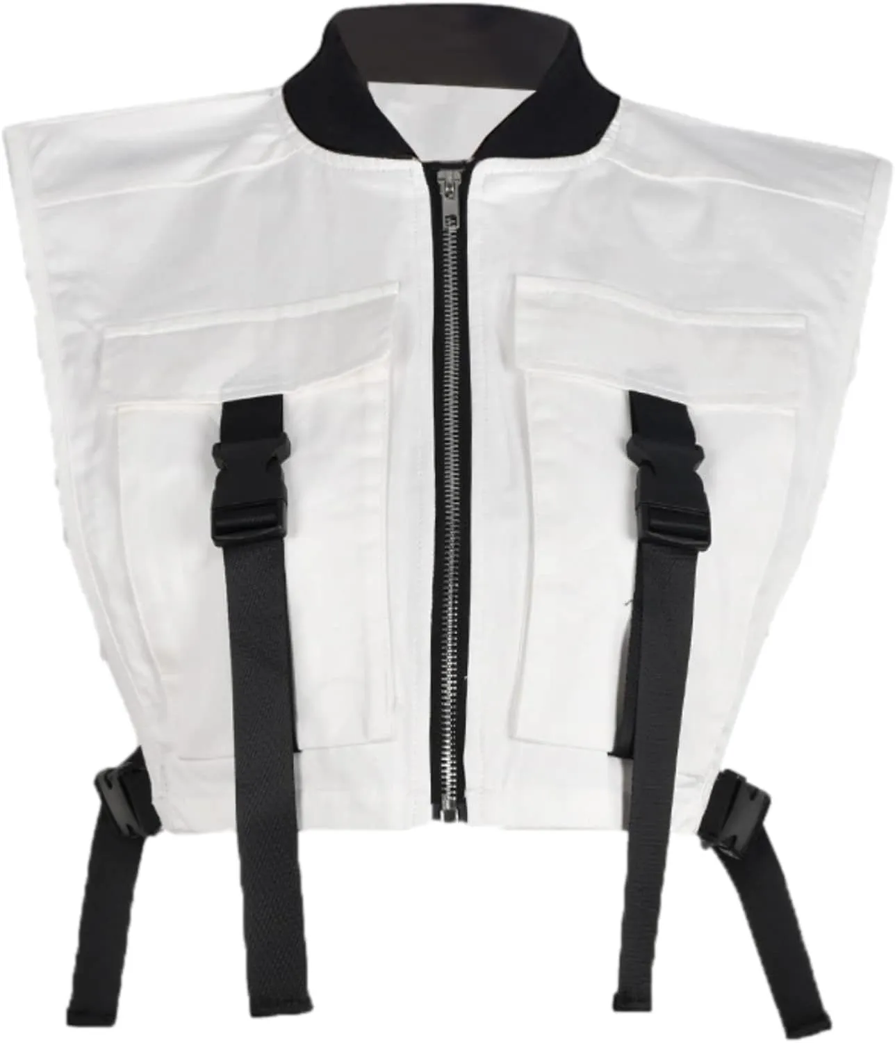 Women's Sexy Crop Cargo Vest Sleeveless Buckle Zip Up Vest Jacket Tops Steampunk Streetwear with Pockets