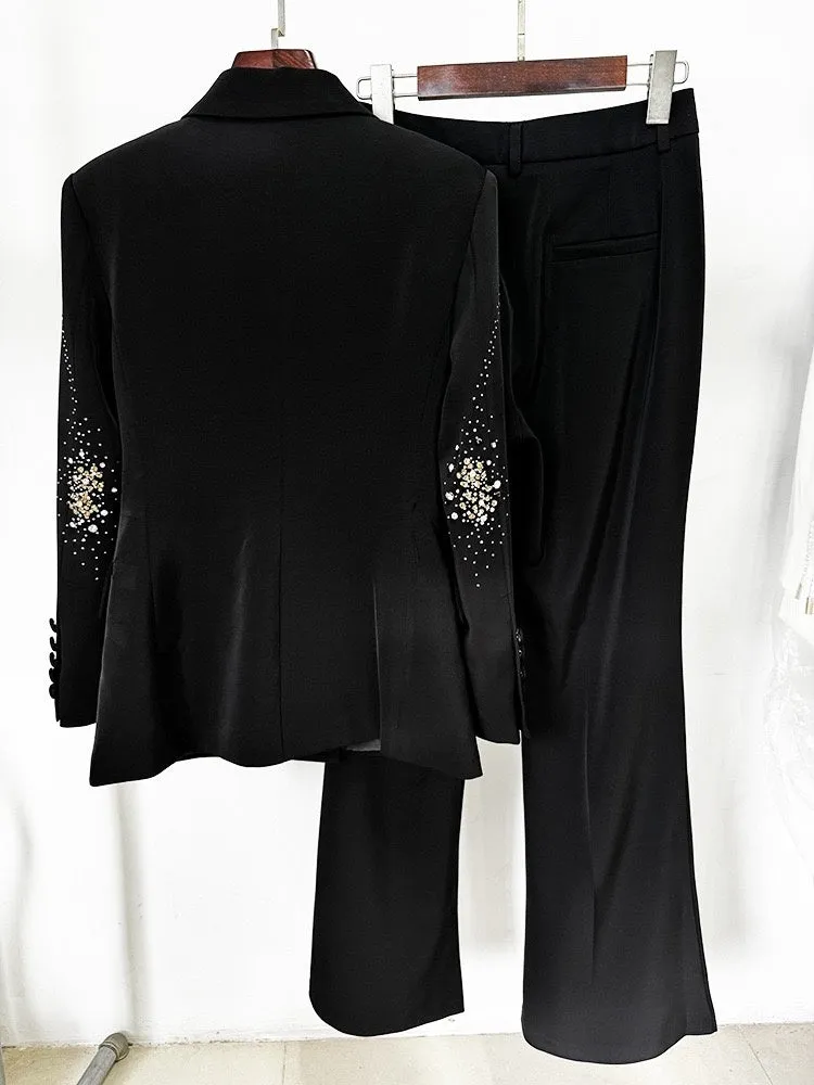 Women's Sparkly Black Double-Breasted Peak Lapel Suits
