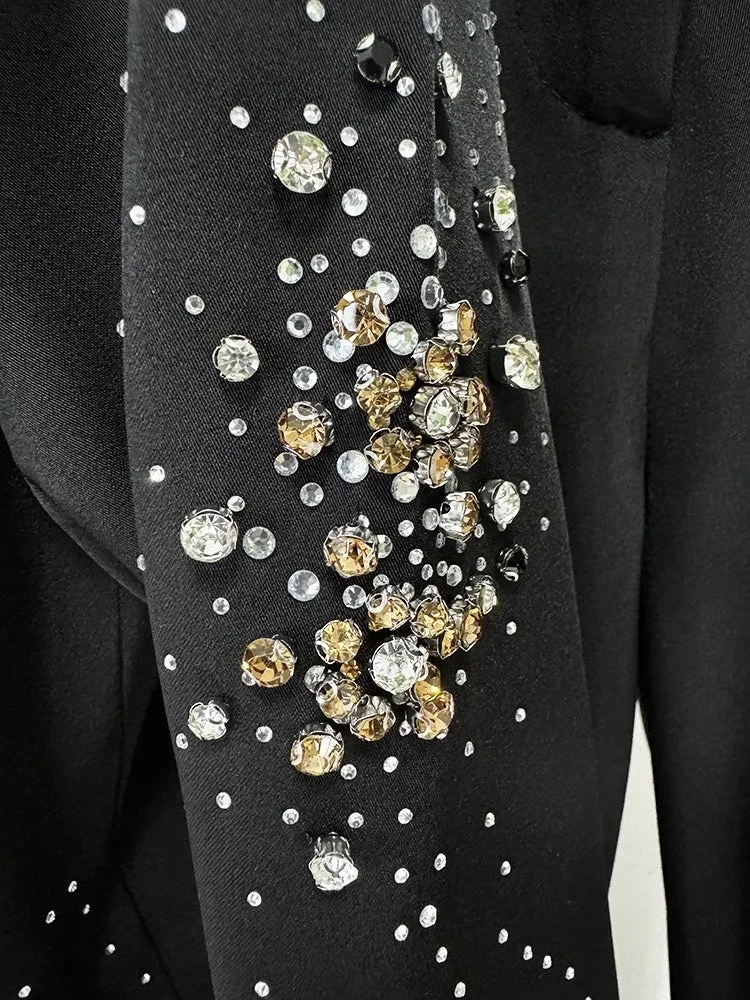 Women's Sparkly Black Double-Breasted Peak Lapel Suits