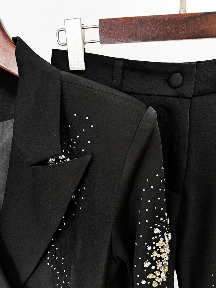 Women's Sparkly Black Double-Breasted Peak Lapel Suits
