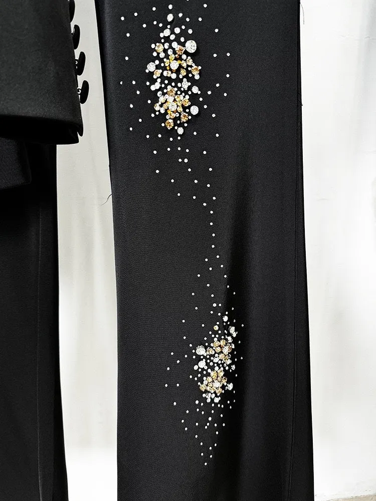 Women's Sparkly Black Double-Breasted Peak Lapel Suits