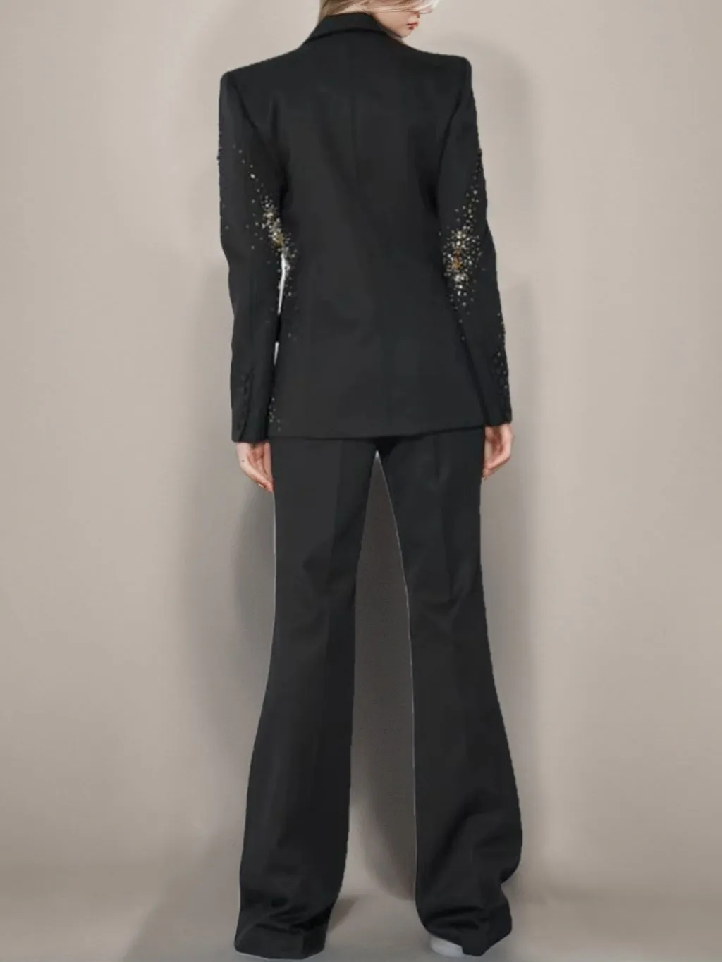 Women's Sparkly Black Double-Breasted Peak Lapel Suits