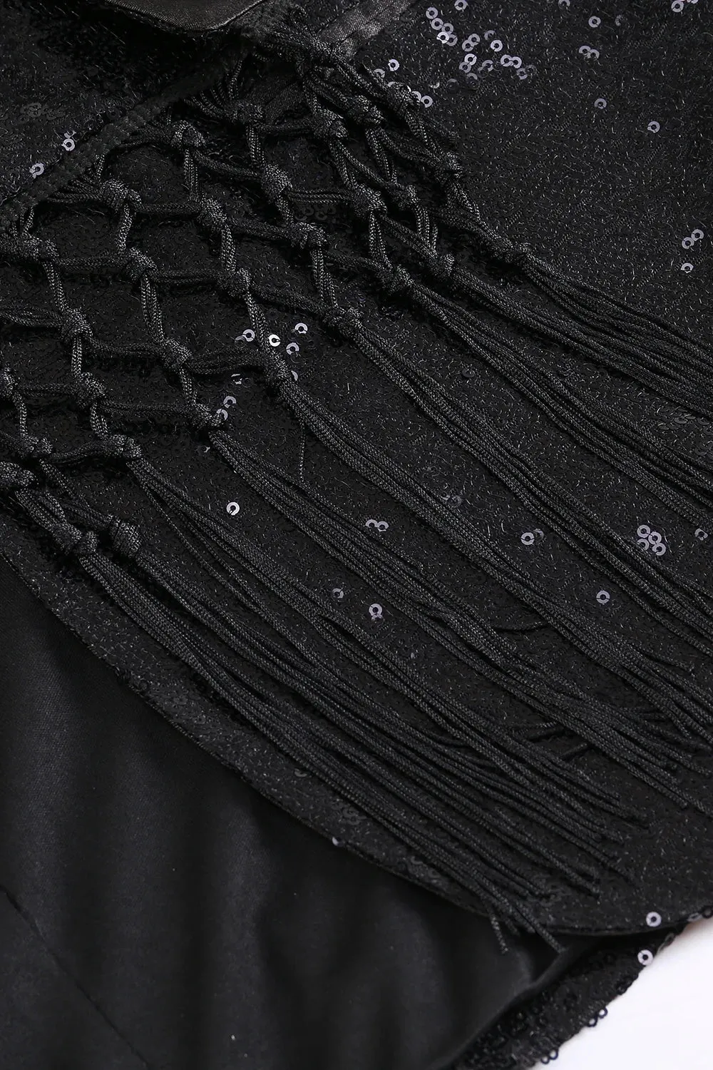 Women's Sparkly Black Prom Blazer with Fringes