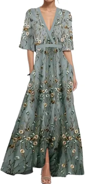 Womens Spring Floral Printed Maxi Dress 2025 Elegant Vneck Belted Summer Wedding Prom Cocktail Beach Tie Front Dresses