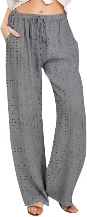 Women's Summer Cotton Linen Pants High Waist Wide Leg Loose Palazzo Pants Casual Beach Pants Trousers with Pockets