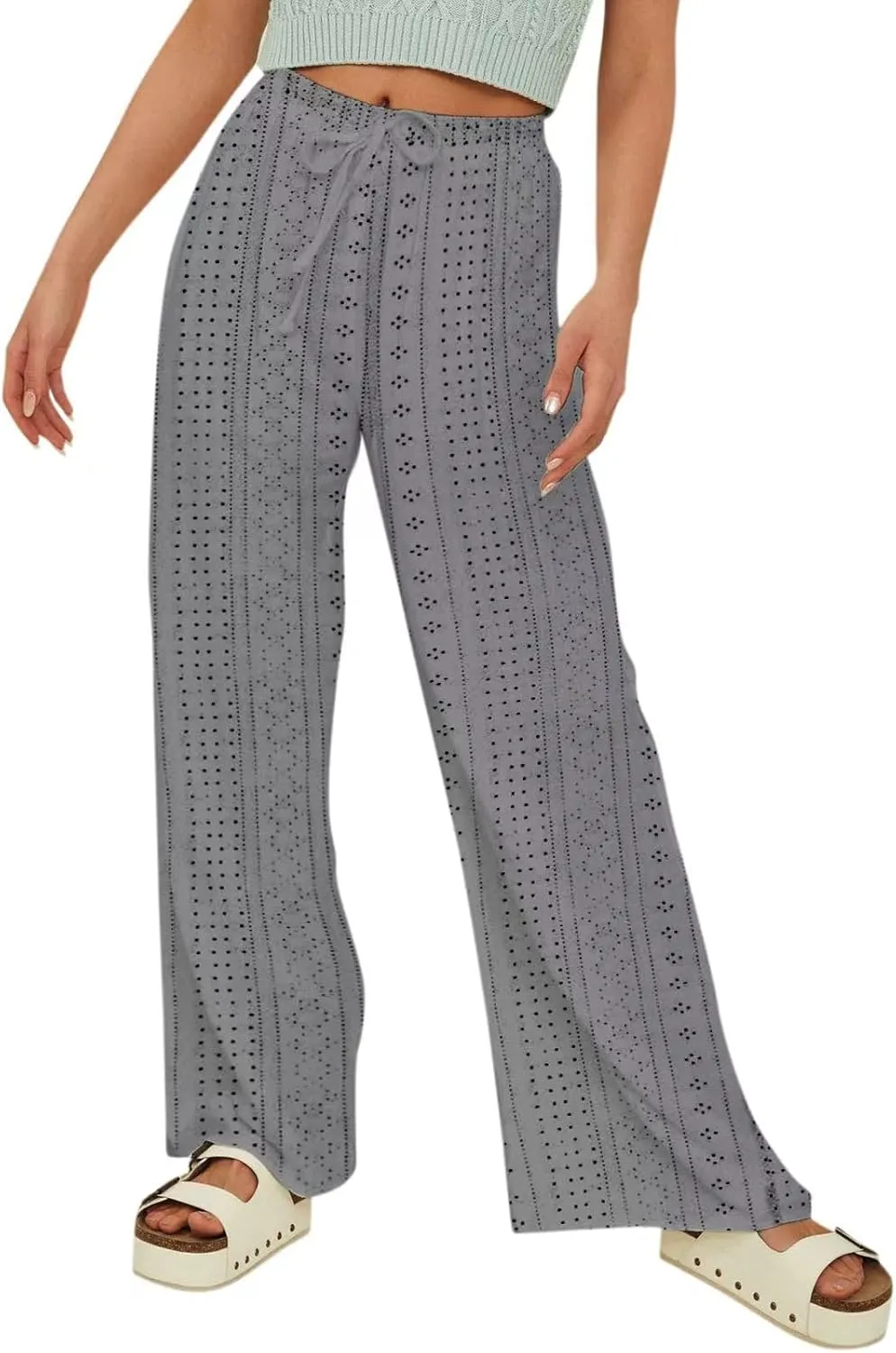 Women's Summer Cotton Linen Pants High Waist Wide Leg Loose Palazzo Pants Casual Beach Pants Trousers with Pockets