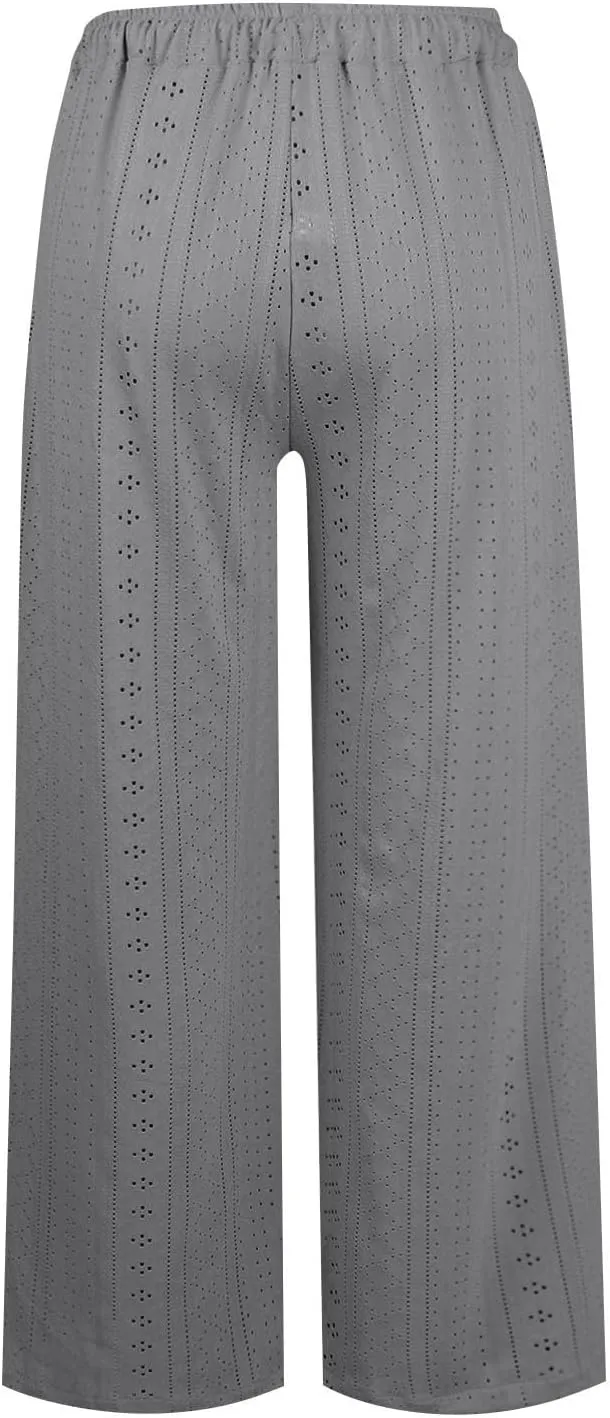 Women's Summer Cotton Linen Pants High Waist Wide Leg Loose Palazzo Pants Casual Beach Pants Trousers with Pockets