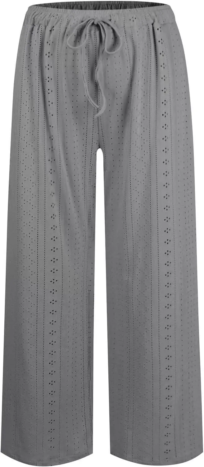 Women's Summer Cotton Linen Pants High Waist Wide Leg Loose Palazzo Pants Casual Beach Pants Trousers with Pockets