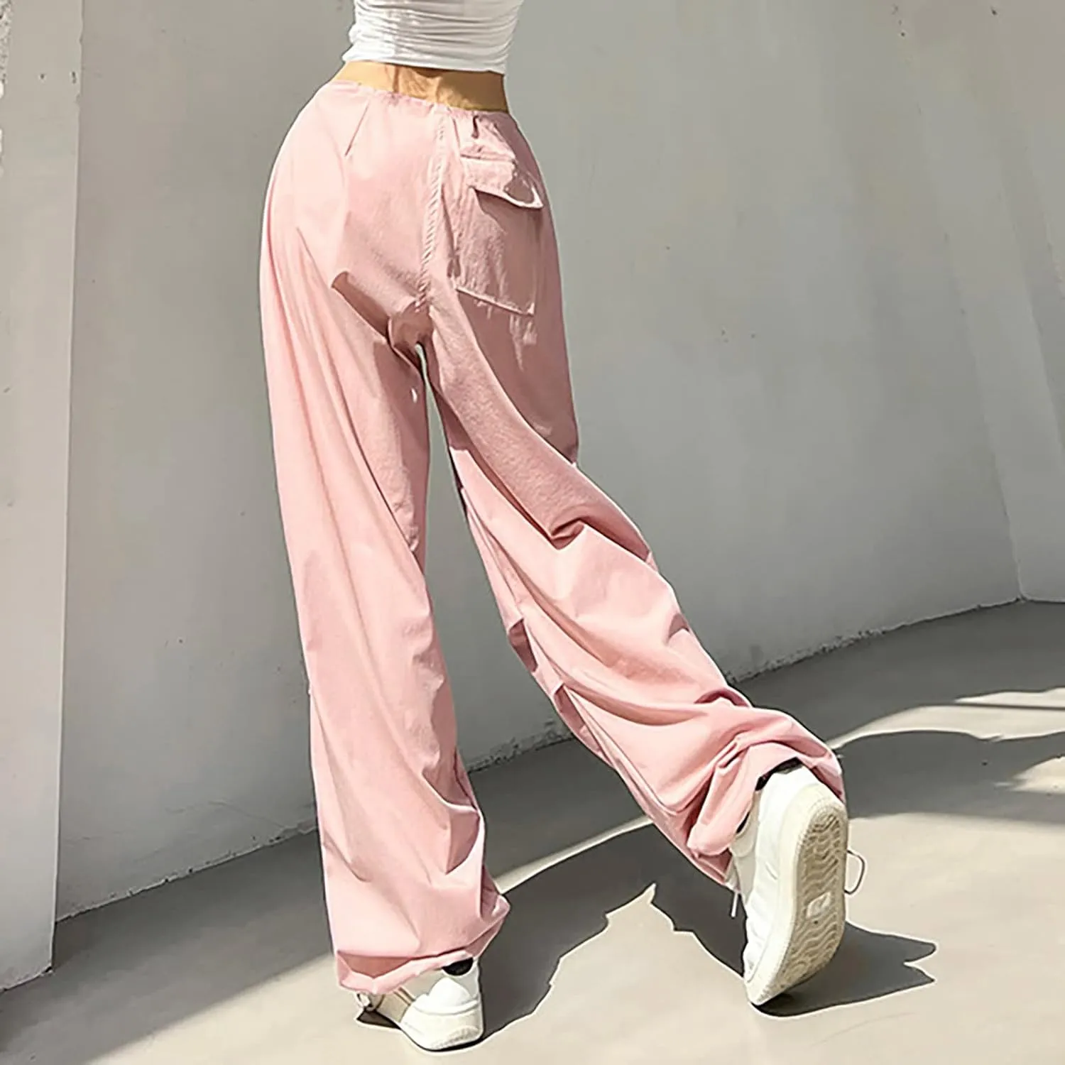 Women's Summer Trendy Jogging Sweatpants Low Rise Drawstring Palazzo Gaucho Sweat Pants Wide Leg Active Trousers