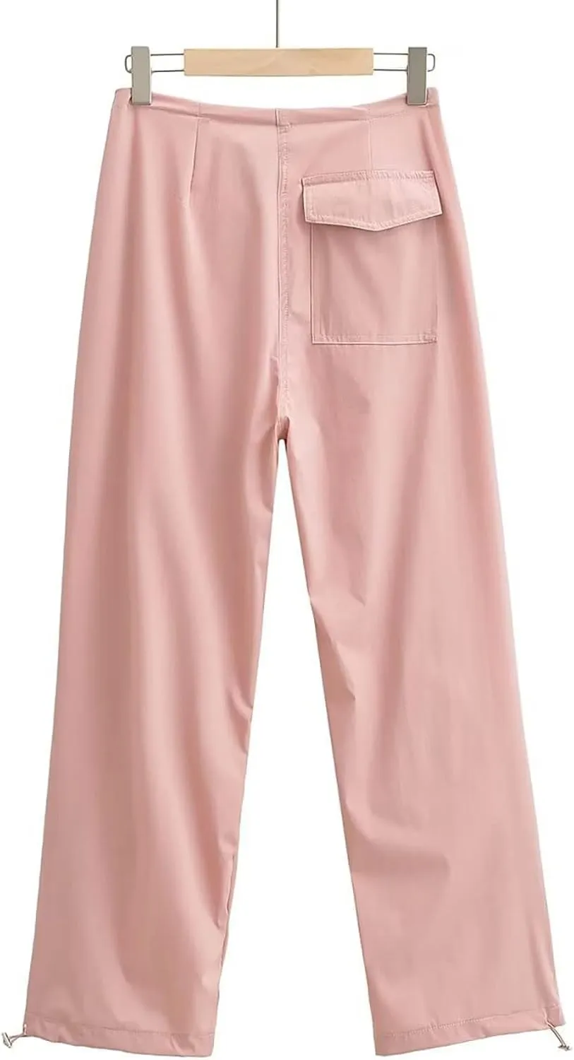 Women's Summer Trendy Jogging Sweatpants Low Rise Drawstring Palazzo Gaucho Sweat Pants Wide Leg Active Trousers