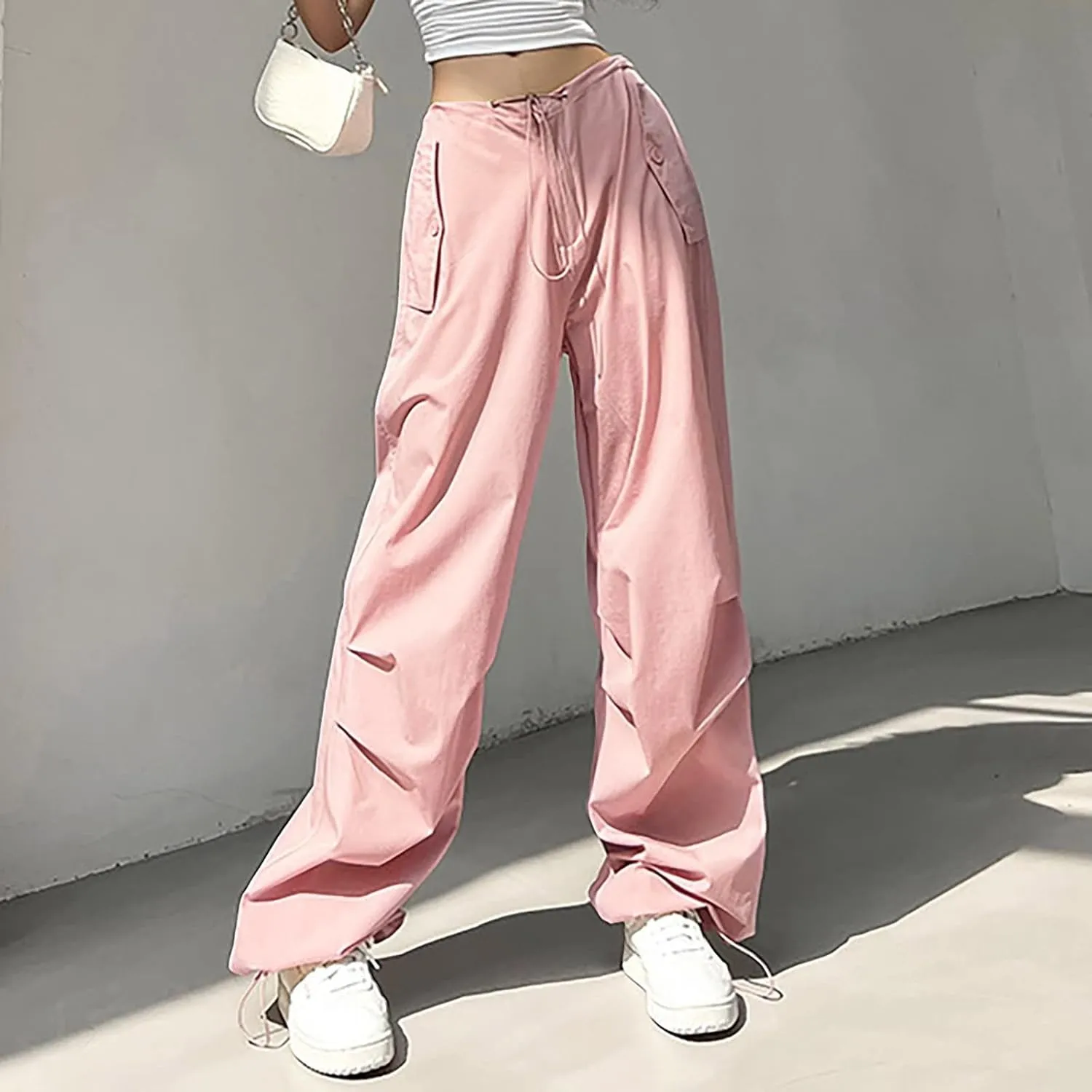 Women's Summer Trendy Jogging Sweatpants Low Rise Drawstring Palazzo Gaucho Sweat Pants Wide Leg Active Trousers