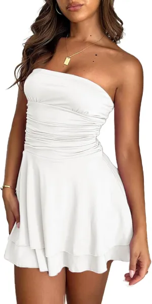Womens Summer Tube Dress: Sexy Off Shoulder Short Tops - Ruffle Party Dress for Trendy Fashionistas 2407