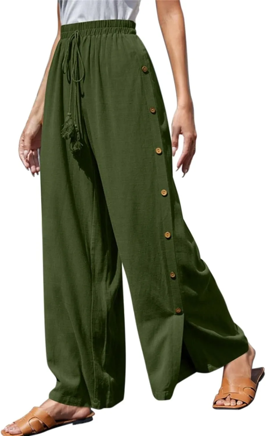 Womens Tear Away Basketball Pants Casual Summer High Split Snap Button Wide Leg Lounge Pants Workout Athletic Yoga Sweatpants