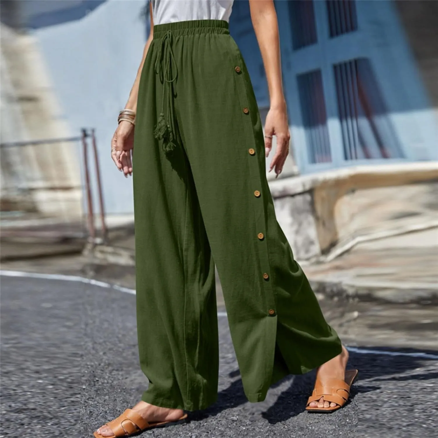 Womens Tear Away Basketball Pants Casual Summer High Split Snap Button Wide Leg Lounge Pants Workout Athletic Yoga Sweatpants