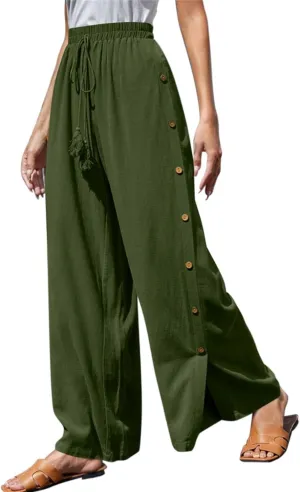Womens Tear Away Basketball Pants Casual Summer High Split Snap Button Wide Leg Lounge Pants Workout Athletic Yoga Sweatpants