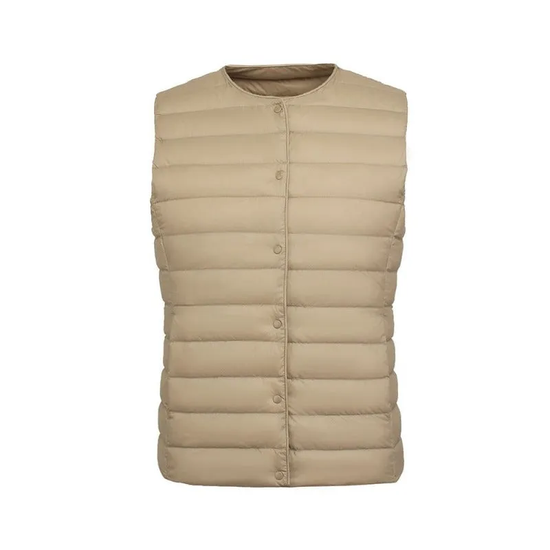 Women's Ultra-Light Down Vest 90% Matt Fabric Portable Warm Sleeveless Winter Liner Two Ways Waistcoat Jacket for Women  Warm Vests