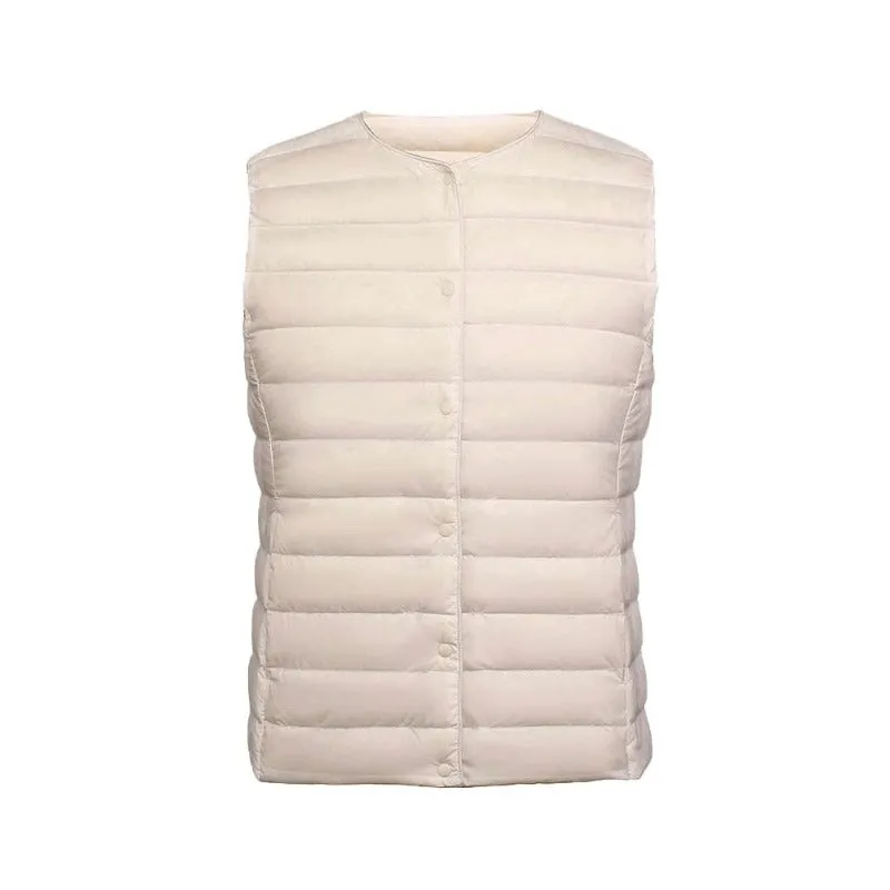 Women's Ultra-Light Down Vest 90% Matt Fabric Portable Warm Sleeveless Winter Liner Two Ways Waistcoat Jacket for Women  Warm Vests