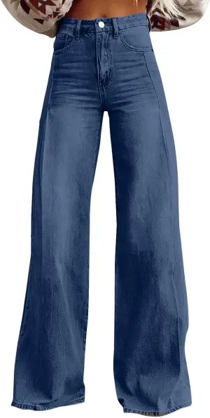 Womens Wide Leg Jeans Baggy High Waisted Stretch 90S Vintage Boyfriend Loose Denim Pant with Pockets