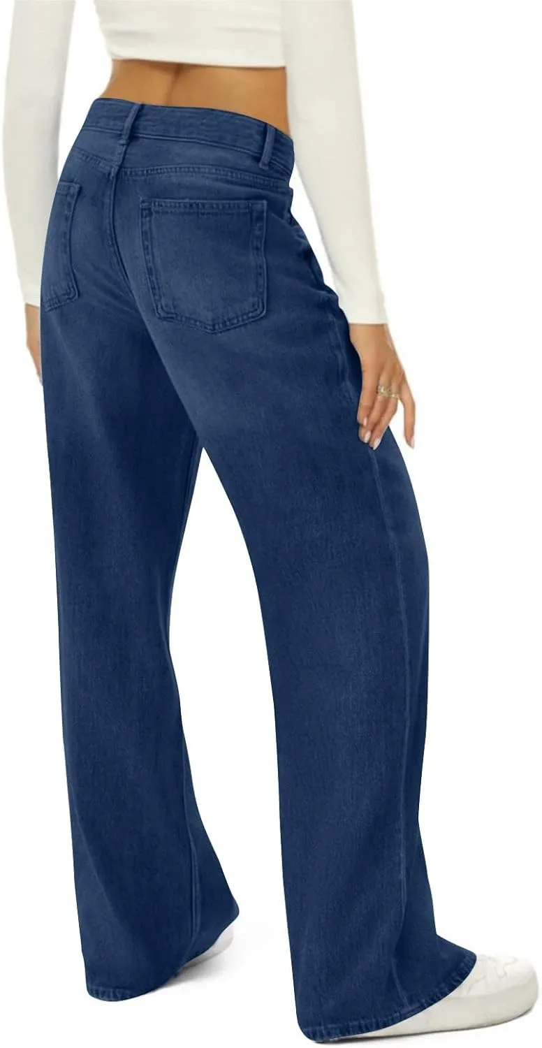 Womens Wide Leg Jeans Baggy High Waisted Stretch 90S Vintage Boyfriend Loose Denim Pant with Pockets