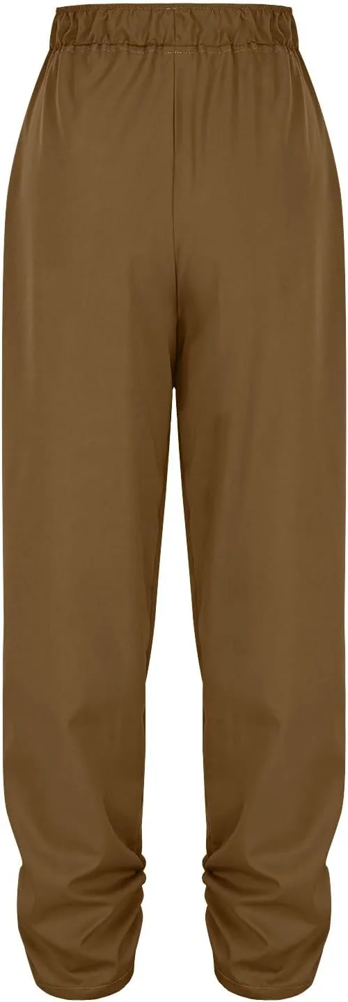 Womens Wide Leg Linen Pants Summer Elastic High Waist Cotton Trouser Lounge Slacks Beach Travel Outfits with Pockets