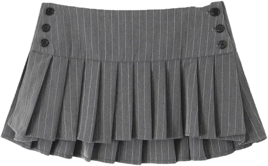 Women's Y2k Pinstripe Low Rise Short Pleated Mini Skirt