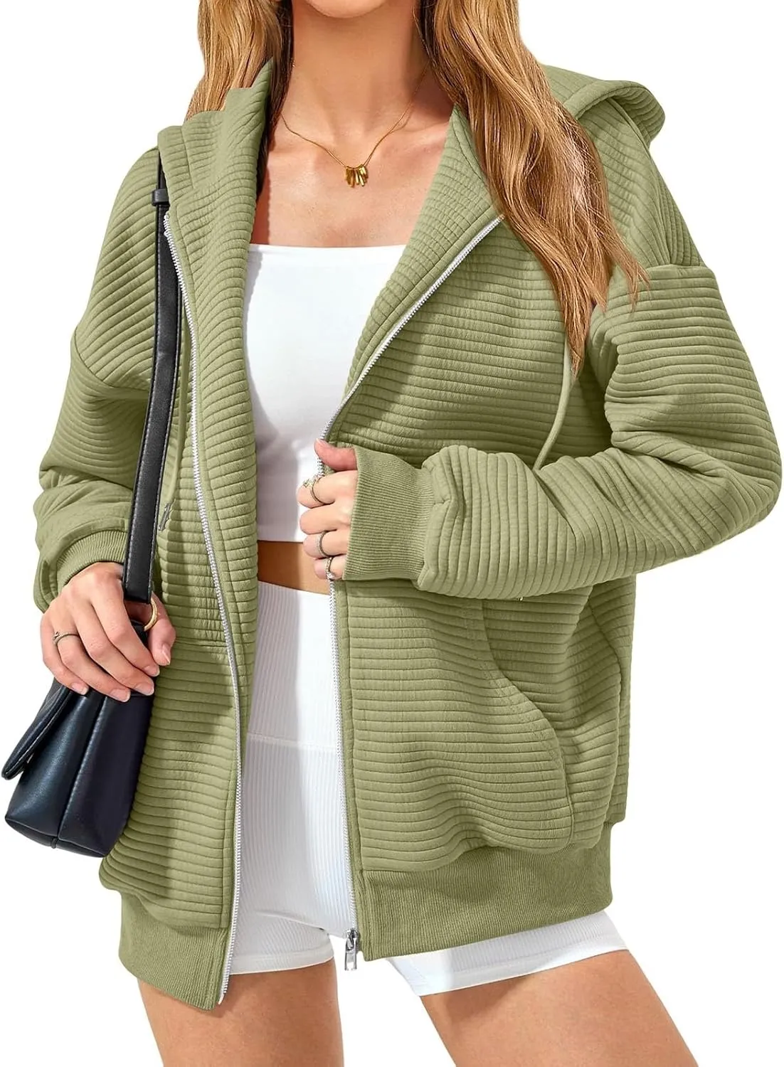 Womens Zip Up Hoodies Y2k Long Sleeve Cute Trendy Fleece Jacket Comfort Loose Fit Oversized Sweatshirt with Pockets