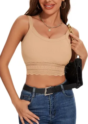 WOWENY Women's Crop Tank Top Splicing Lace Ribbed Knit Sleeveless Slim Fit Basic Camisole Summer Y2K Tops