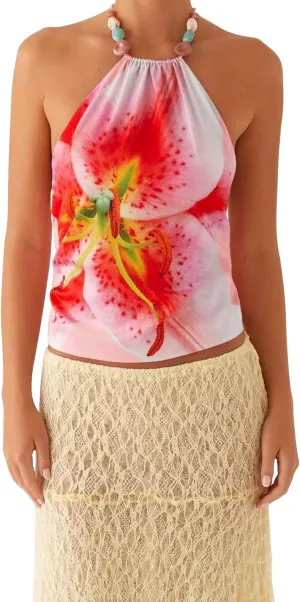Y2k Women Floral Halter Tank Crop Top Sexy Tie Up Backless Sleeveless Slim Fit Cami Going Out Camisole Summer