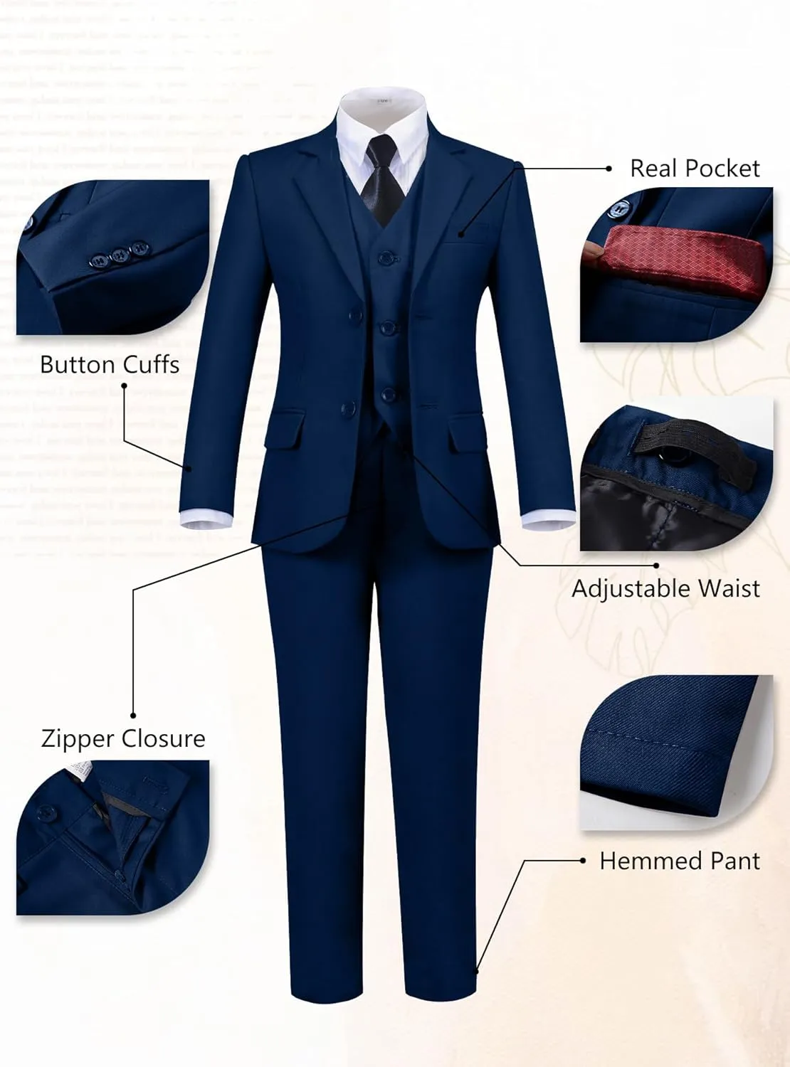 Yanlu Boys Suits Set Vest Pants Dress Shirt and Tie for Toddler Kids Formal Dresswear