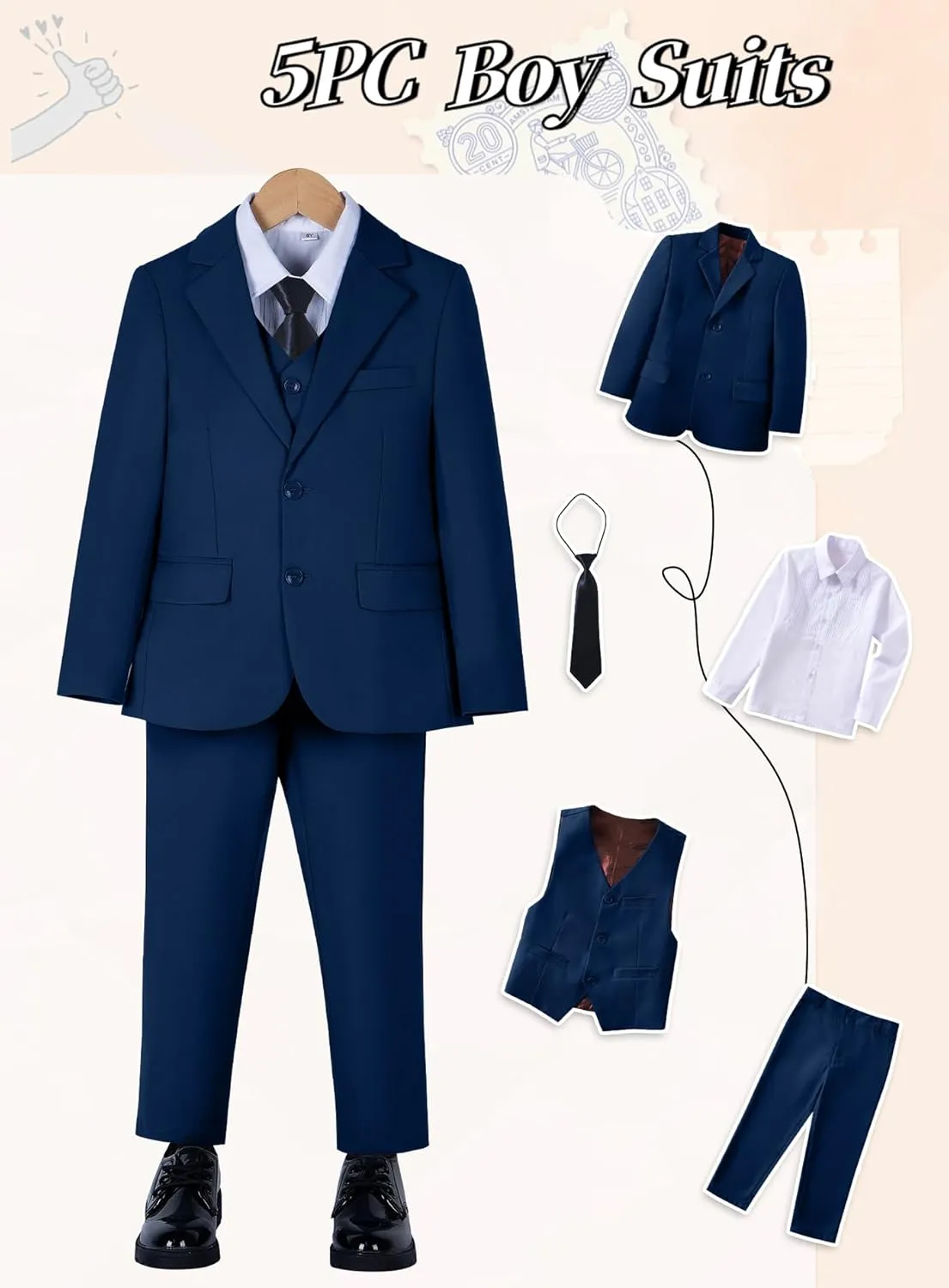 Yanlu Boys Suits Set Vest Pants Dress Shirt and Tie for Toddler Kids Formal Dresswear