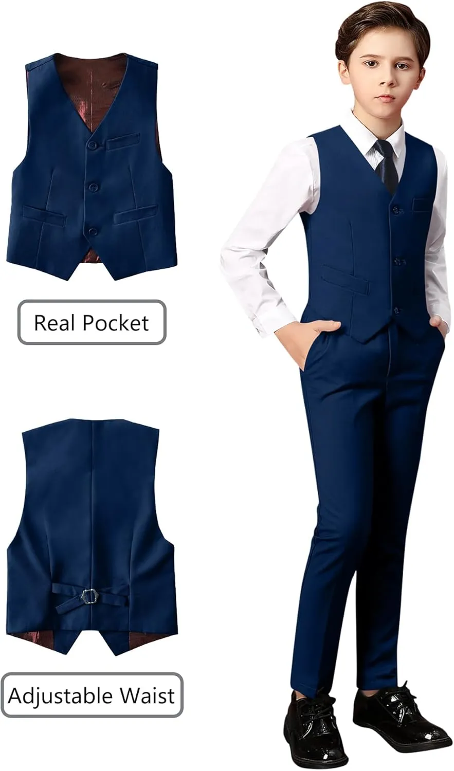 Yanlu Boys Suits Set Vest Pants Dress Shirt and Tie for Toddler Kids Formal Dresswear
